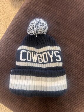 New Era Cowboys Navy and White Pom Beanie